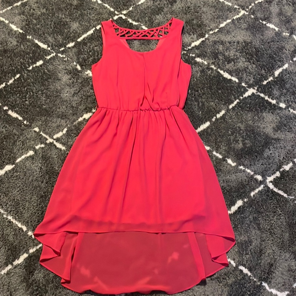 Hot pink dress , can be formal or casual.